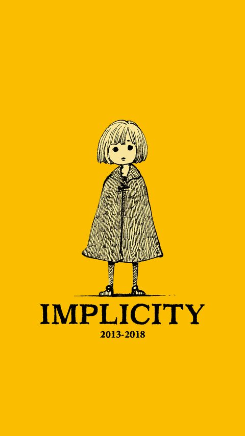 壁紙(スマートフォン用):コートを着た少女とIMPLICITYの題字